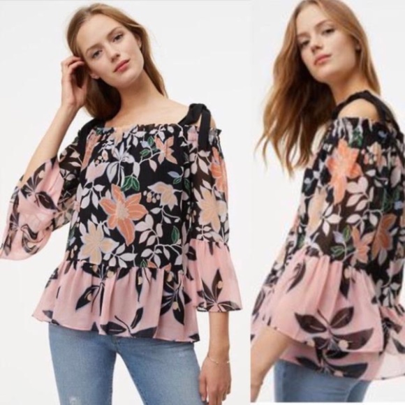 LOFT off the shoulder (with ribbon tie) floral blouse - Picture 1 of 5